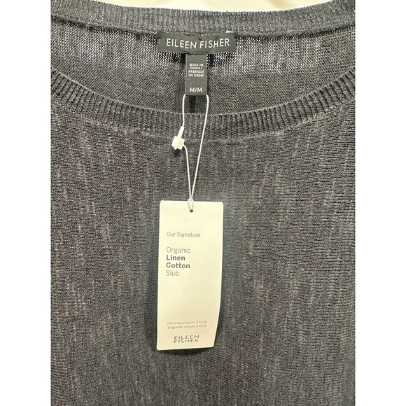 Eileen Fisher NWT Organic Linen Cotton Slub Gray Sweater Medium - Picture 3 of 6